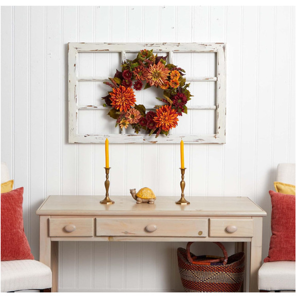 Nearly Natural 22” Dahlia & Mum Wreath Realistic Fall Artificial Decor - Picture 5 of 5